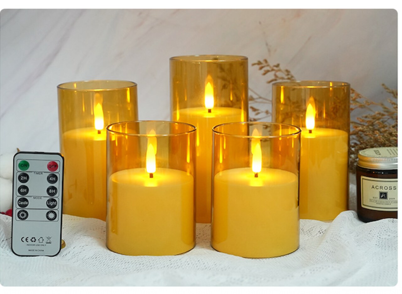 Designer’s Shop CS-7201 Flameless LED candle Acrylic shell with Remote Control Timer. 5 pc packed, color : Gold
